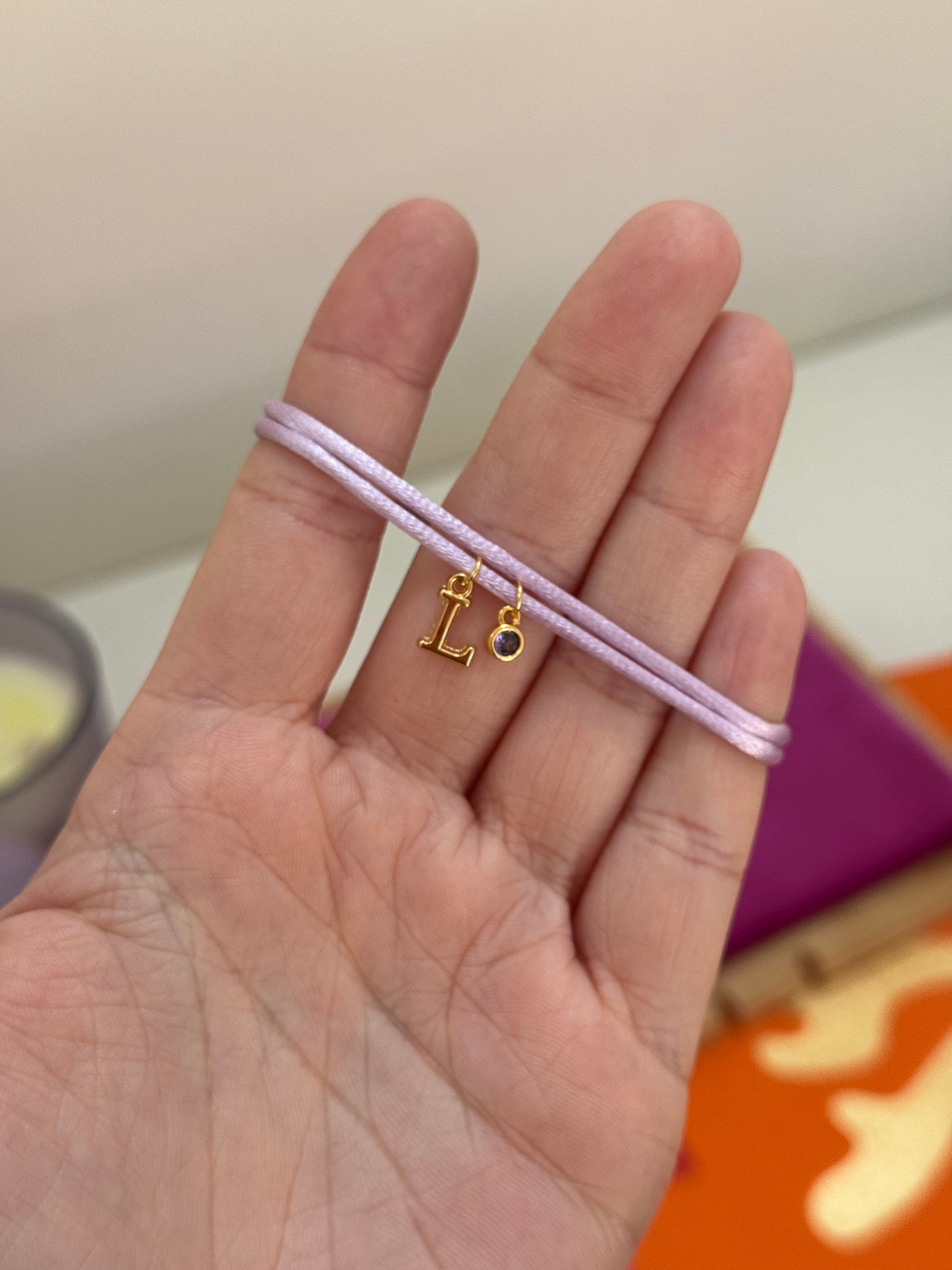Initial & Birthstone Ribbon Bracelet