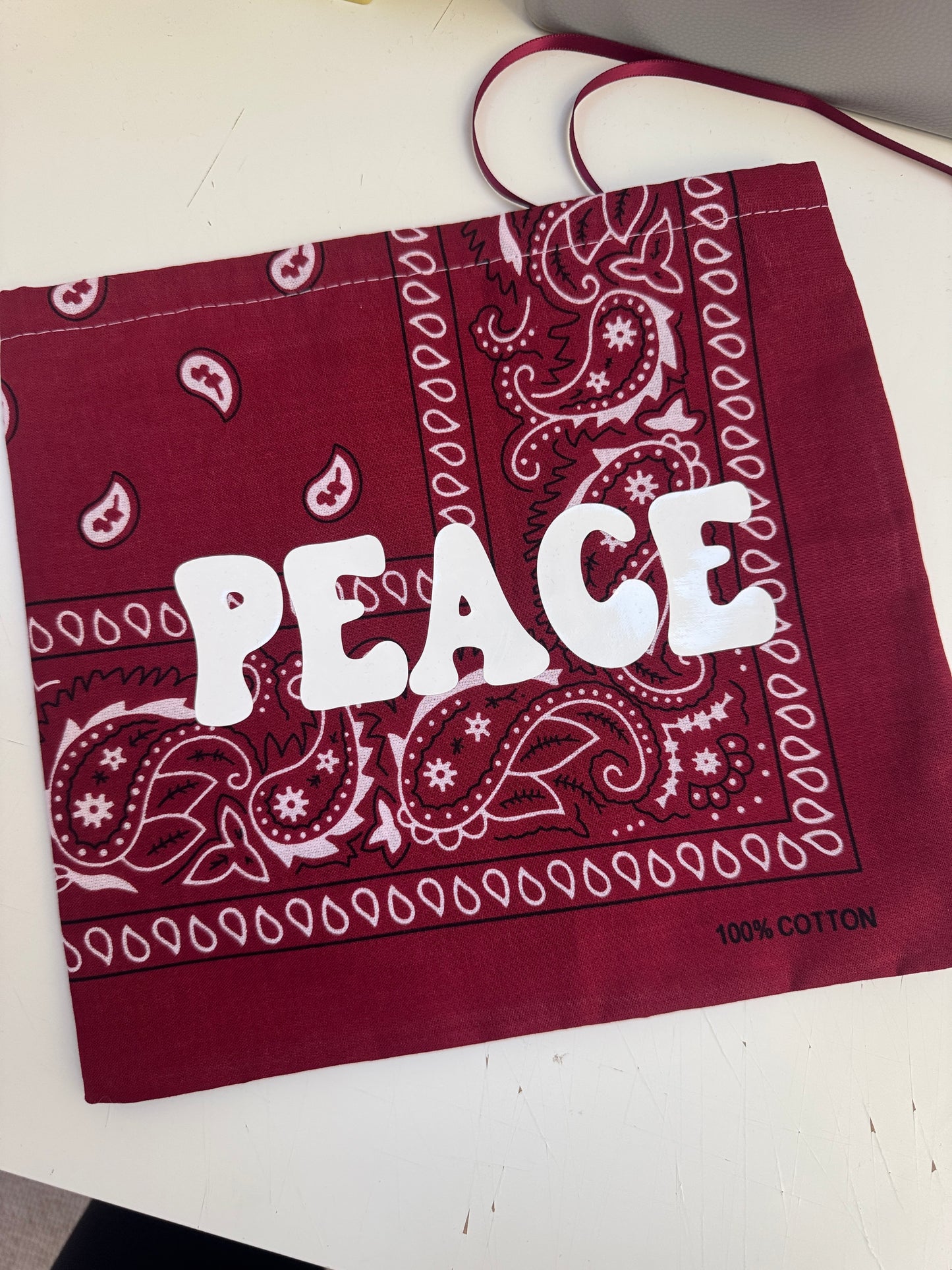 READY TO SHIP BURGUNDY BANDANA WITH PEACE