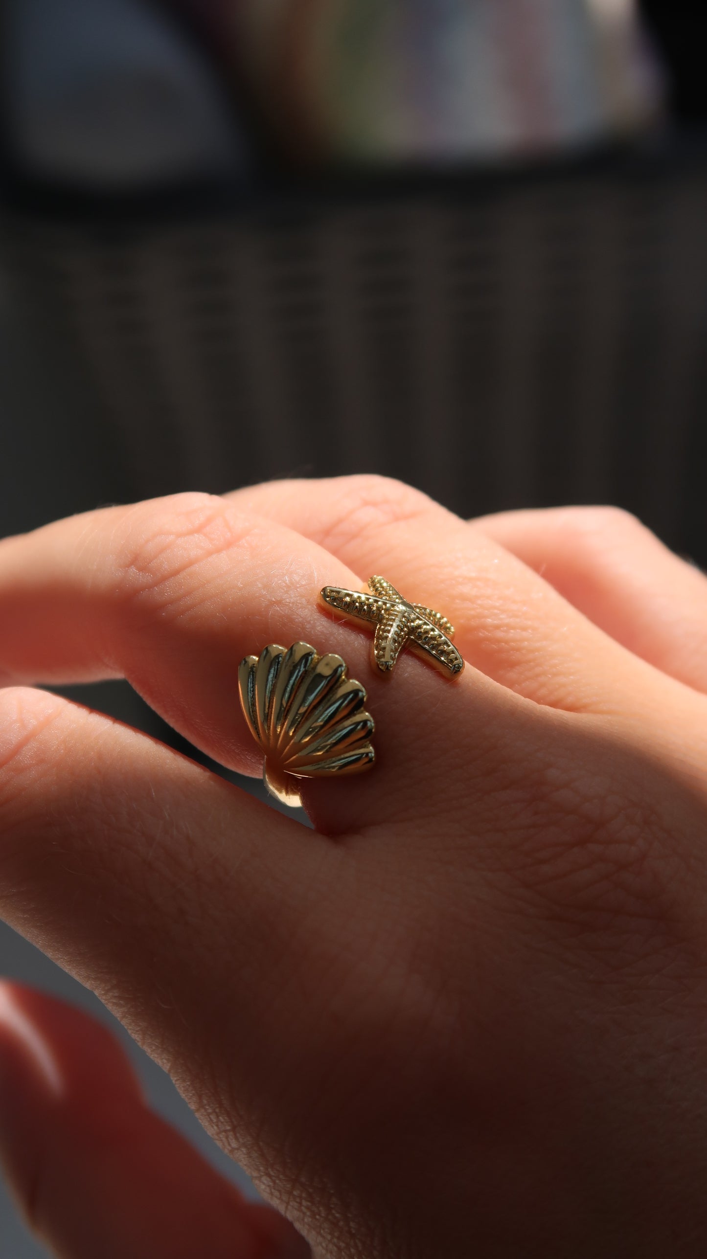 Shell & Starfish Adjustable Ring