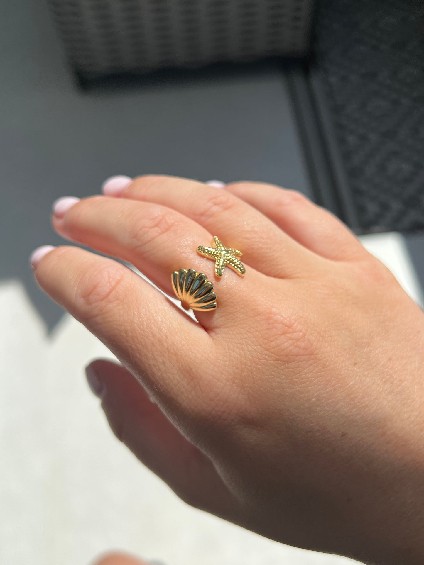 Shell & Starfish Adjustable Ring