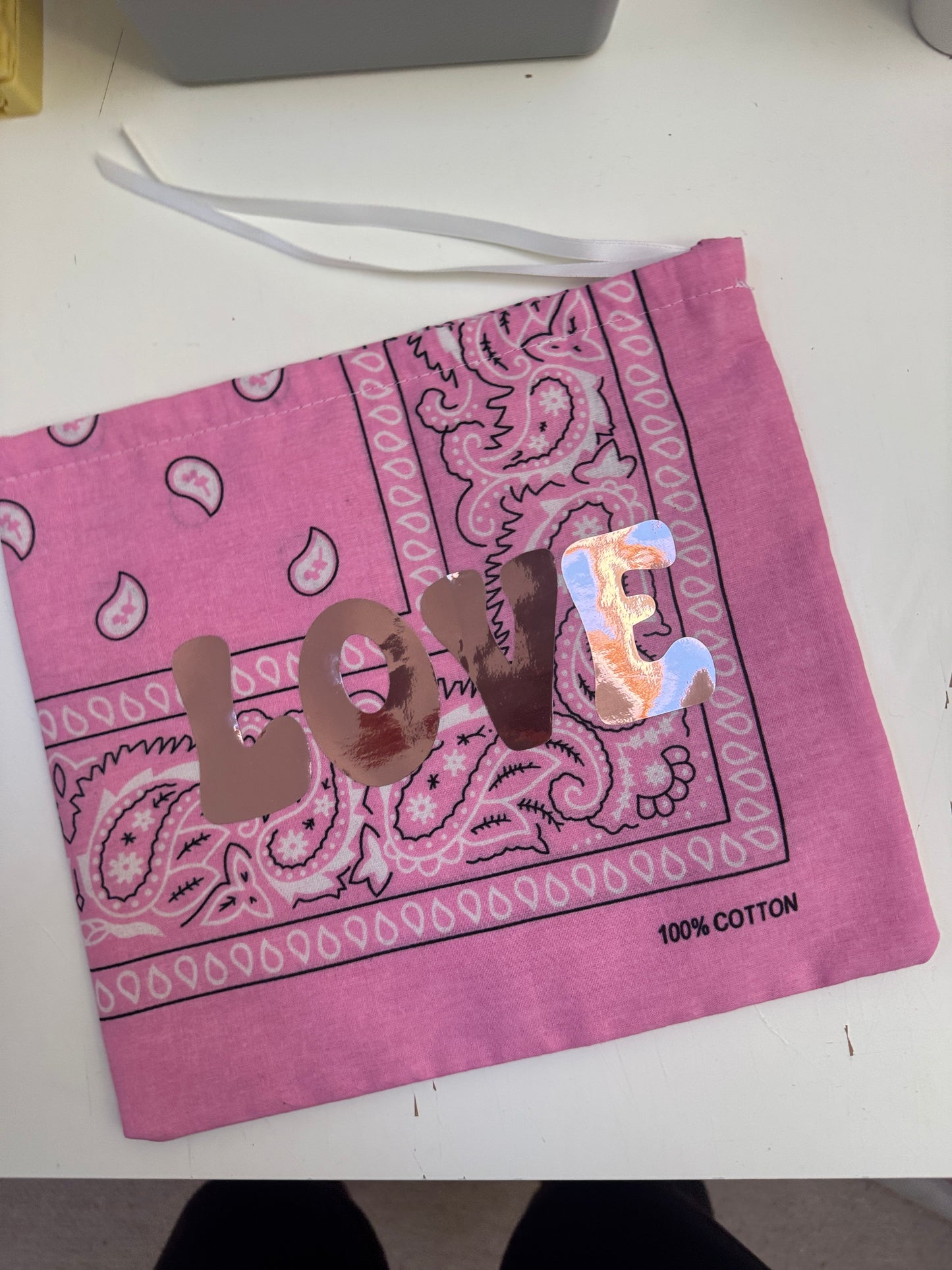 READY TO SHIP PINK BANDANA WITH ROSE GOLD LOVE