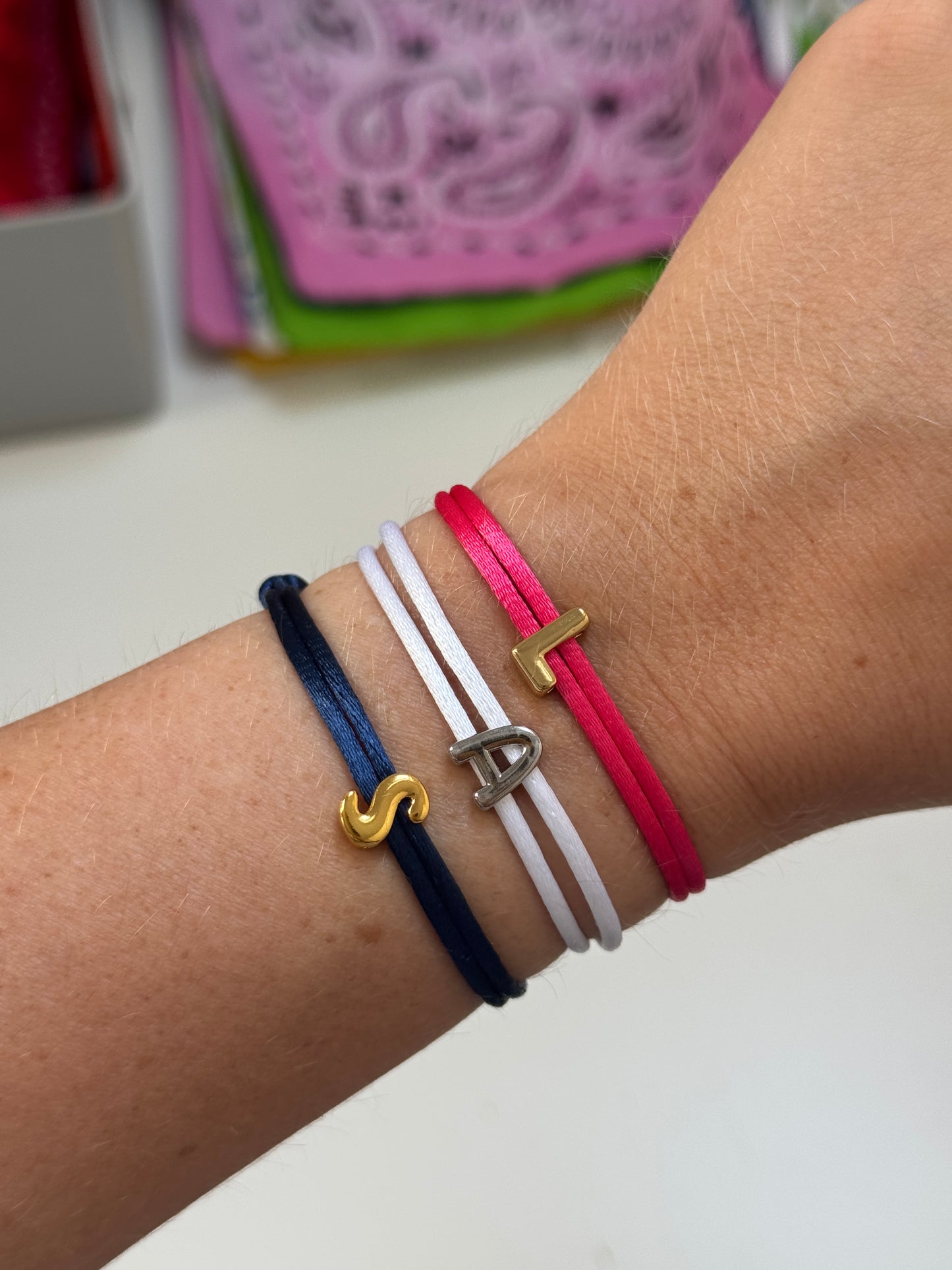 Initial Bead Ribbon Bracelet