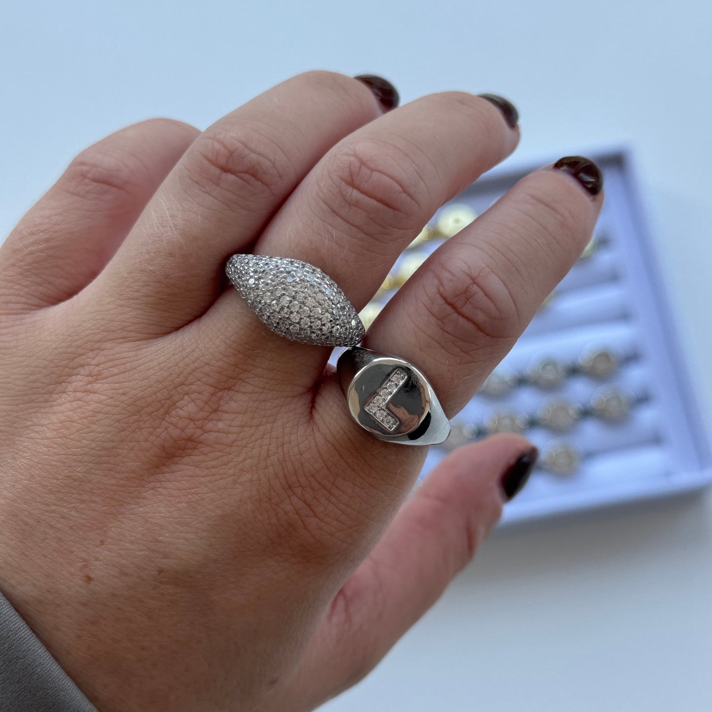 Crystal Initial Signet Ring