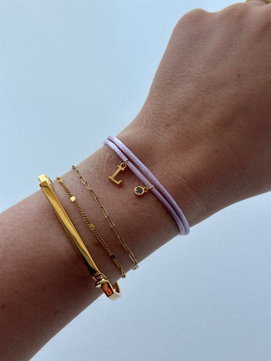 Initial & Birthstone Ribbon Bracelet