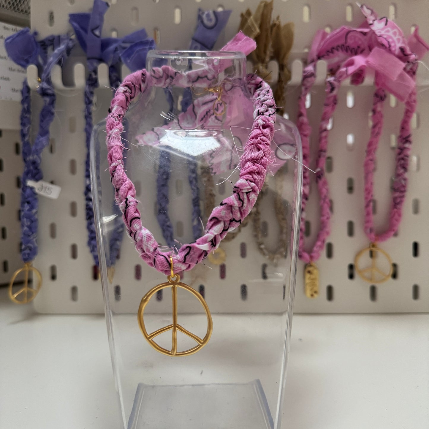 READY TO SHIP Pink Bandana with Gold Peace Charm