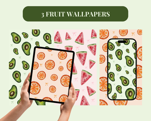 *DIGITAL PRODUCT* 3 Bright Colour Fruit Smart Phone Wallpaper