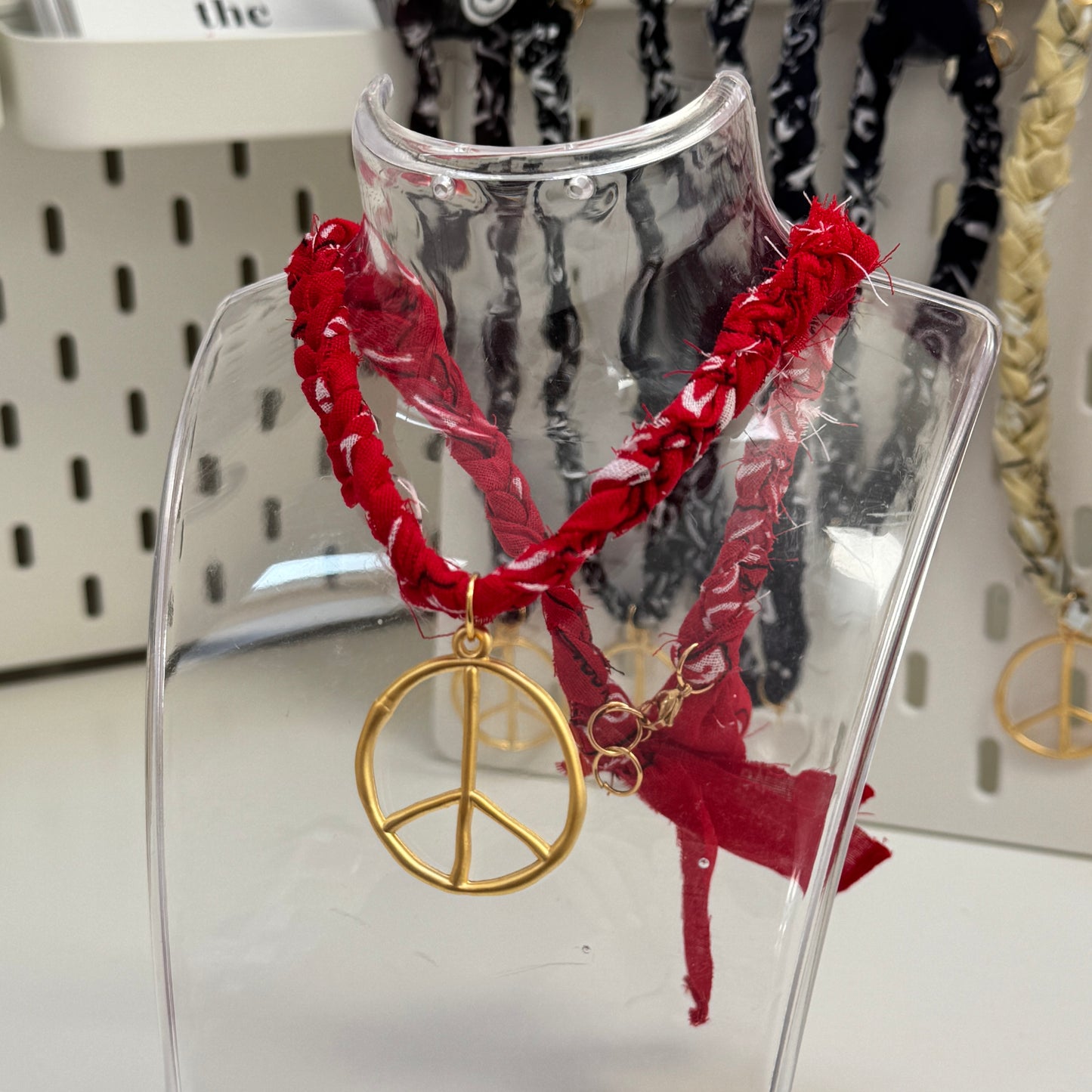 RED PEACE BANDANA NECKLACE