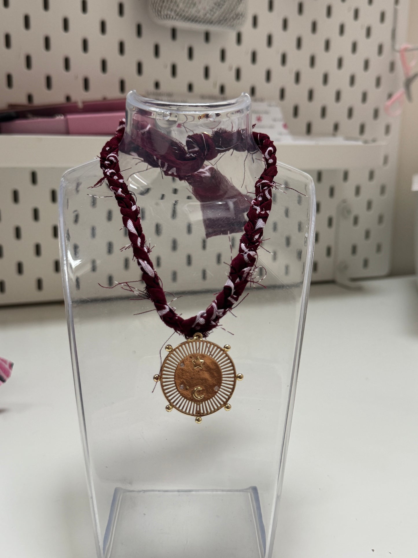 Burgundy Bandana Celestial Circle Necklace