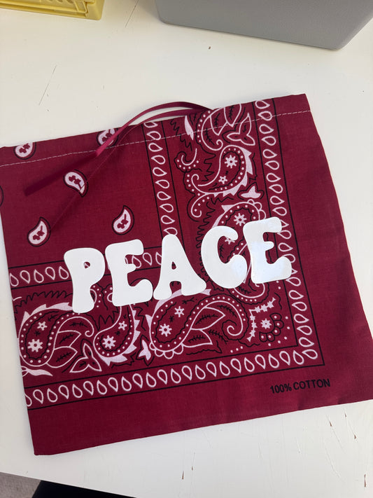 READY TO SHIP BURGUNDY BANDANA WITH PEACE