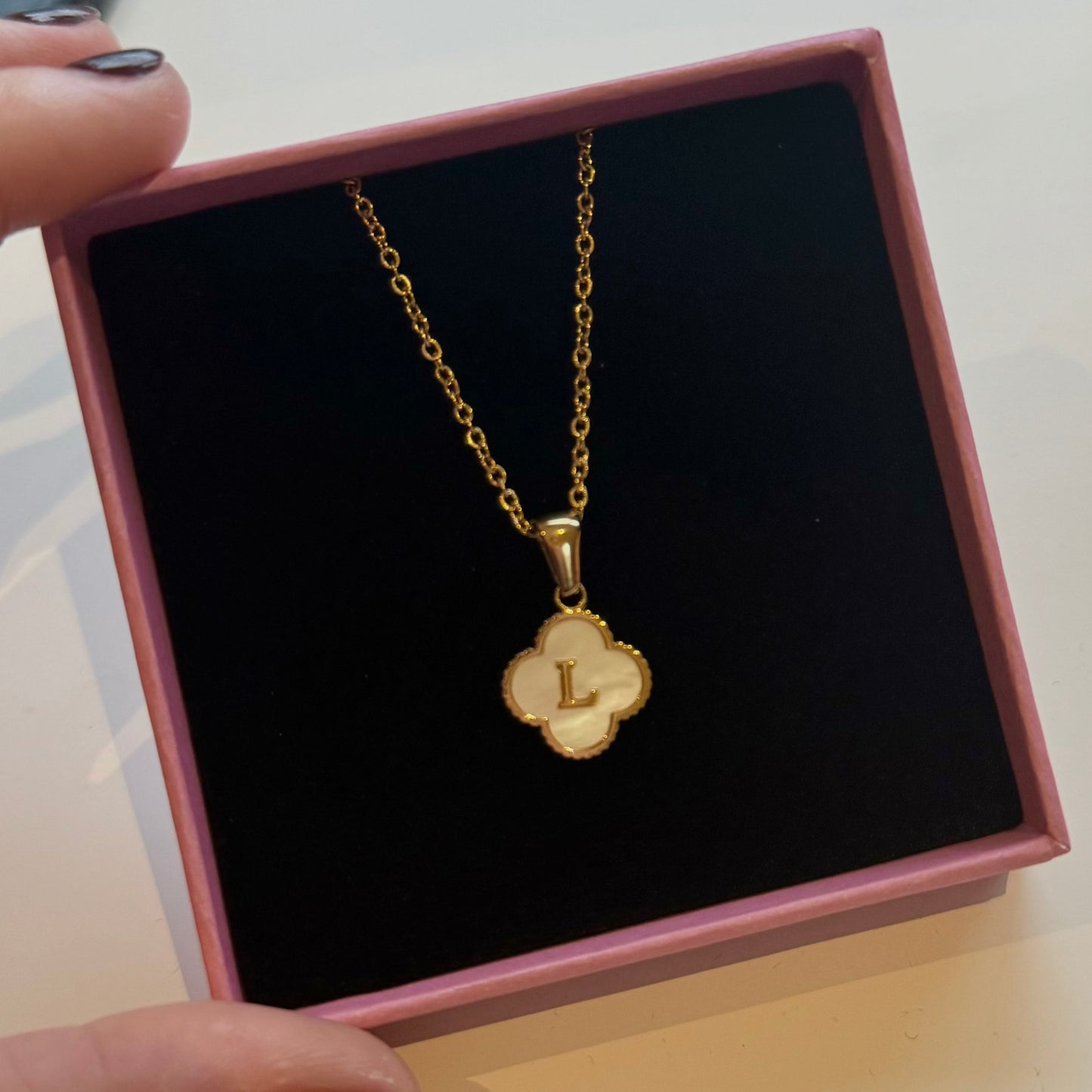 Stainless Steel Initial Clover Necklace