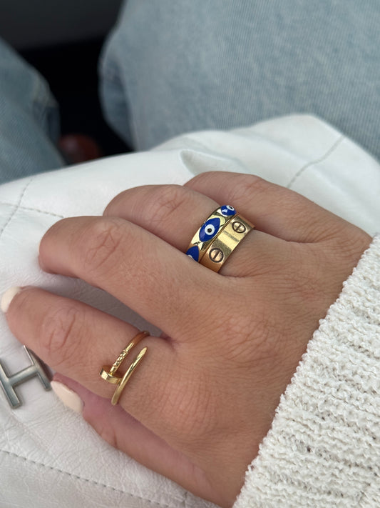 Enamel Evil Eye Adjustable Ring