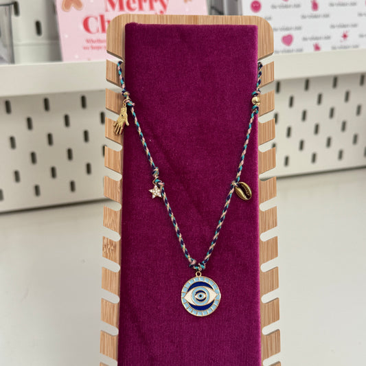 Blue Cord Charm Necklace