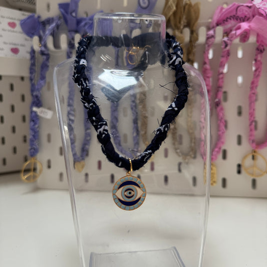 READY TO SHIP Navy Bandana with Blue Evil Eye Charm