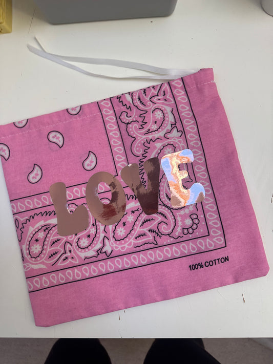 READY TO SHIP PINK BANDANA WITH ROSE GOLD LOVE