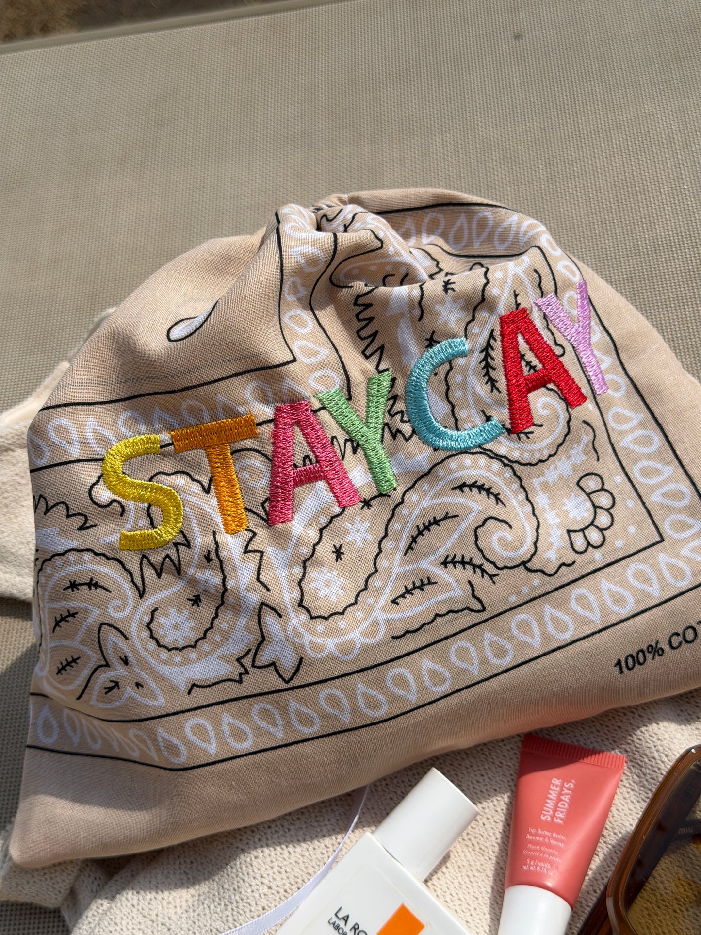 Embroidered Bandana Drawstring Pouch