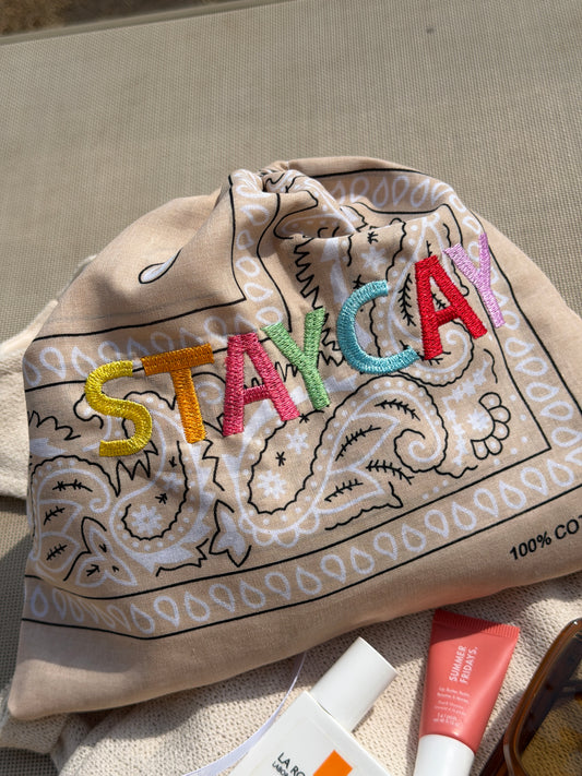 Embroidered Bandana Drawstring Pouch
