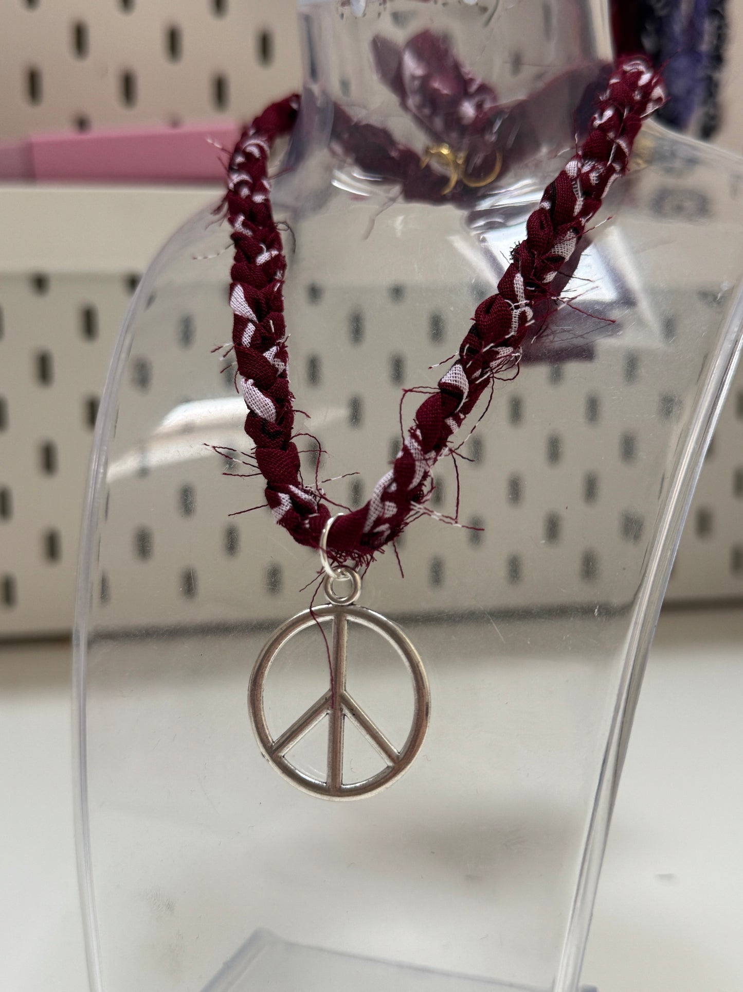 Silver Peace Charm Bandana Necklace