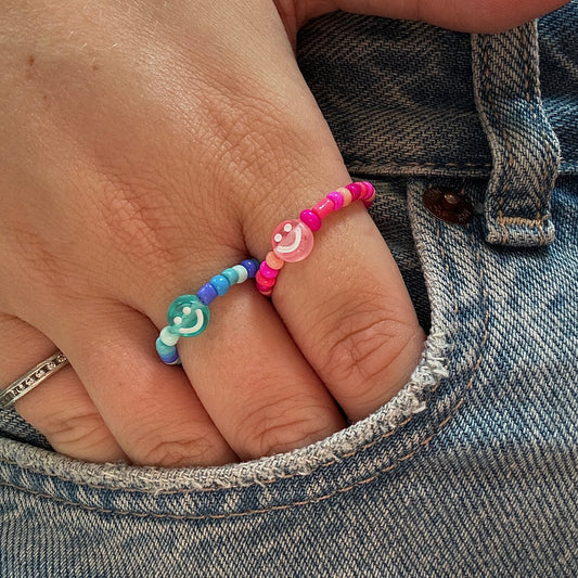 Coloured Smiley Face Beaded Ring