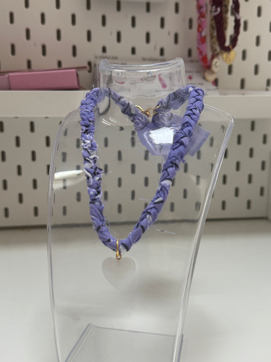 Lilac Bandana White Semi Precious Heart Charm Necklace