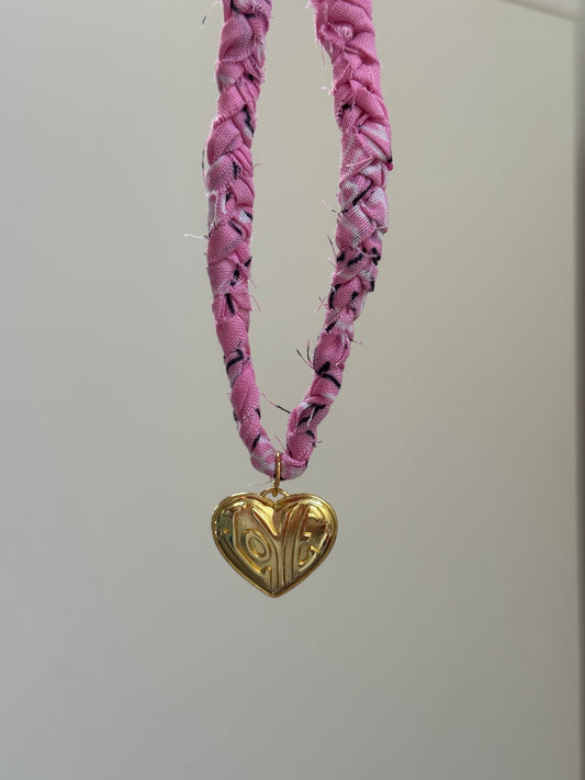 Love Script Heart Charm Bandana Necklace