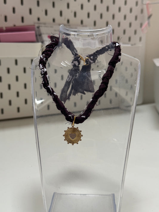 Brown Bandana Heart Circle Charm Necklace