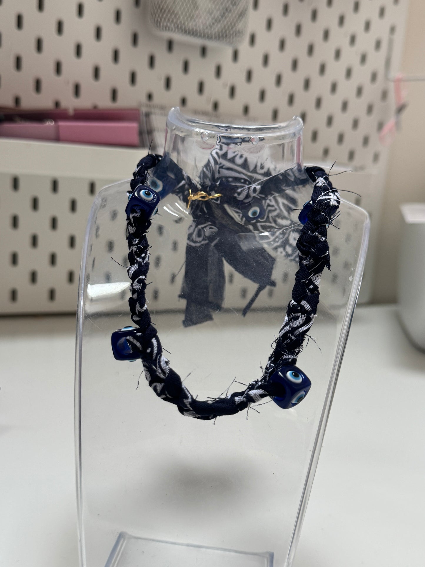 Navy Evil Eye Bead Bandana Necklace