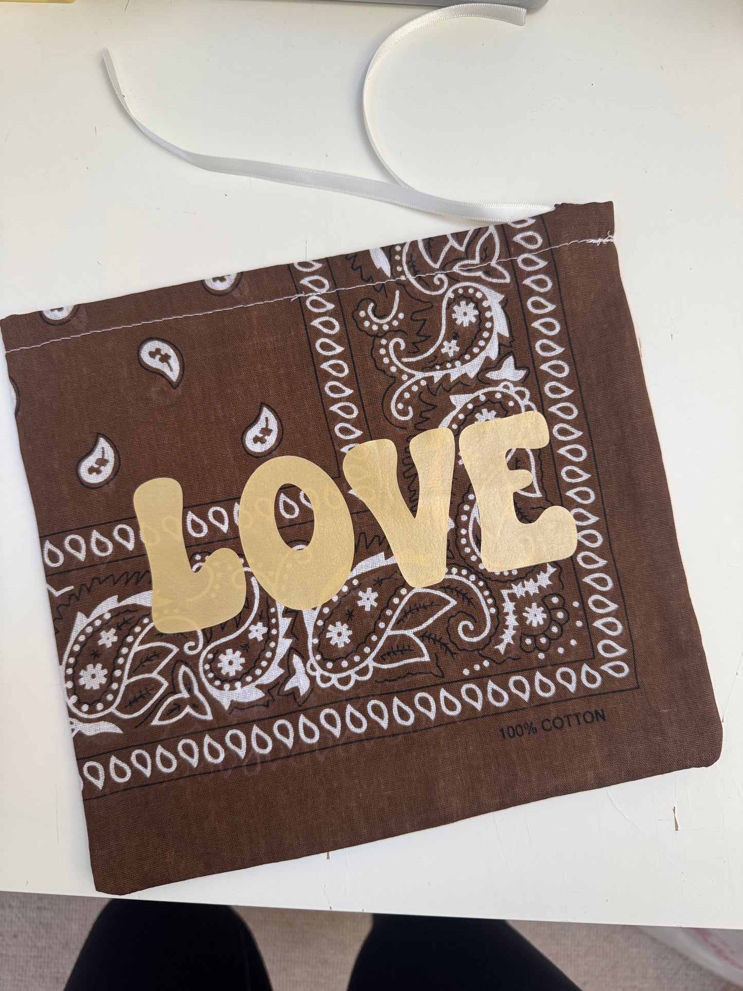 READY TO SHIP BROWN BANDANA WITH GOLD LOVE