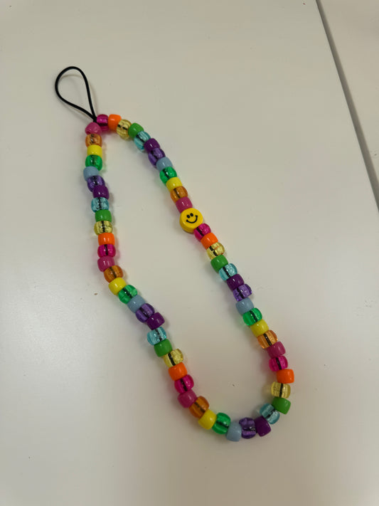 Rainbow Smiley Face Bead Phone Charm - Sample