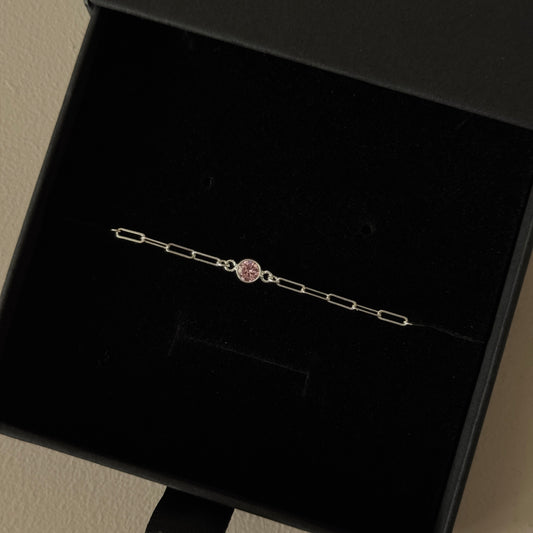 Sterling Silver Birthstone Charm Chain Bracelet