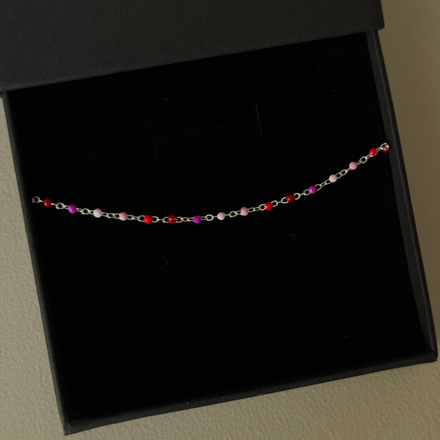 Sterling Silver Coloured Beaded Anklet