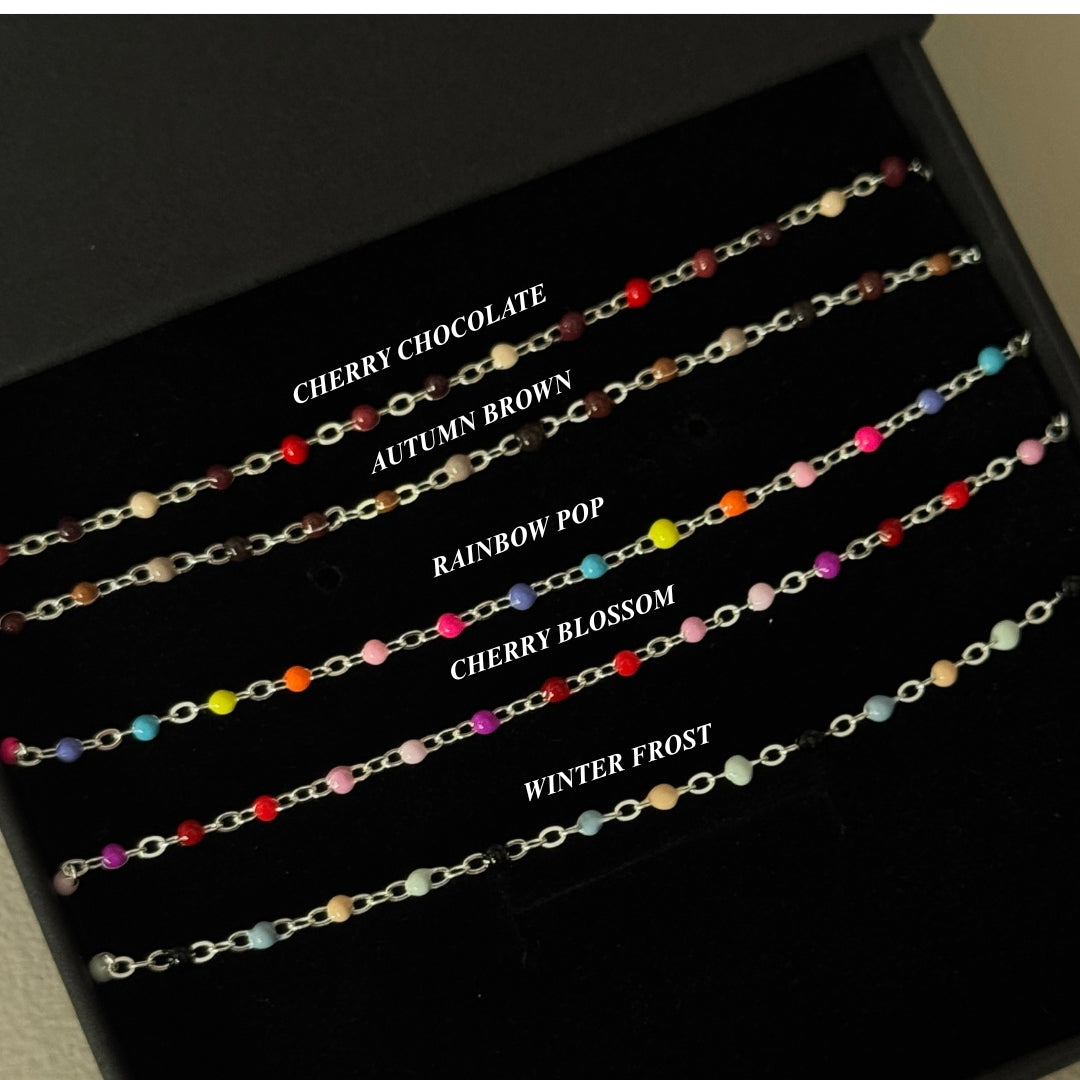 Sterling Silver Coloured Beaded Anklet