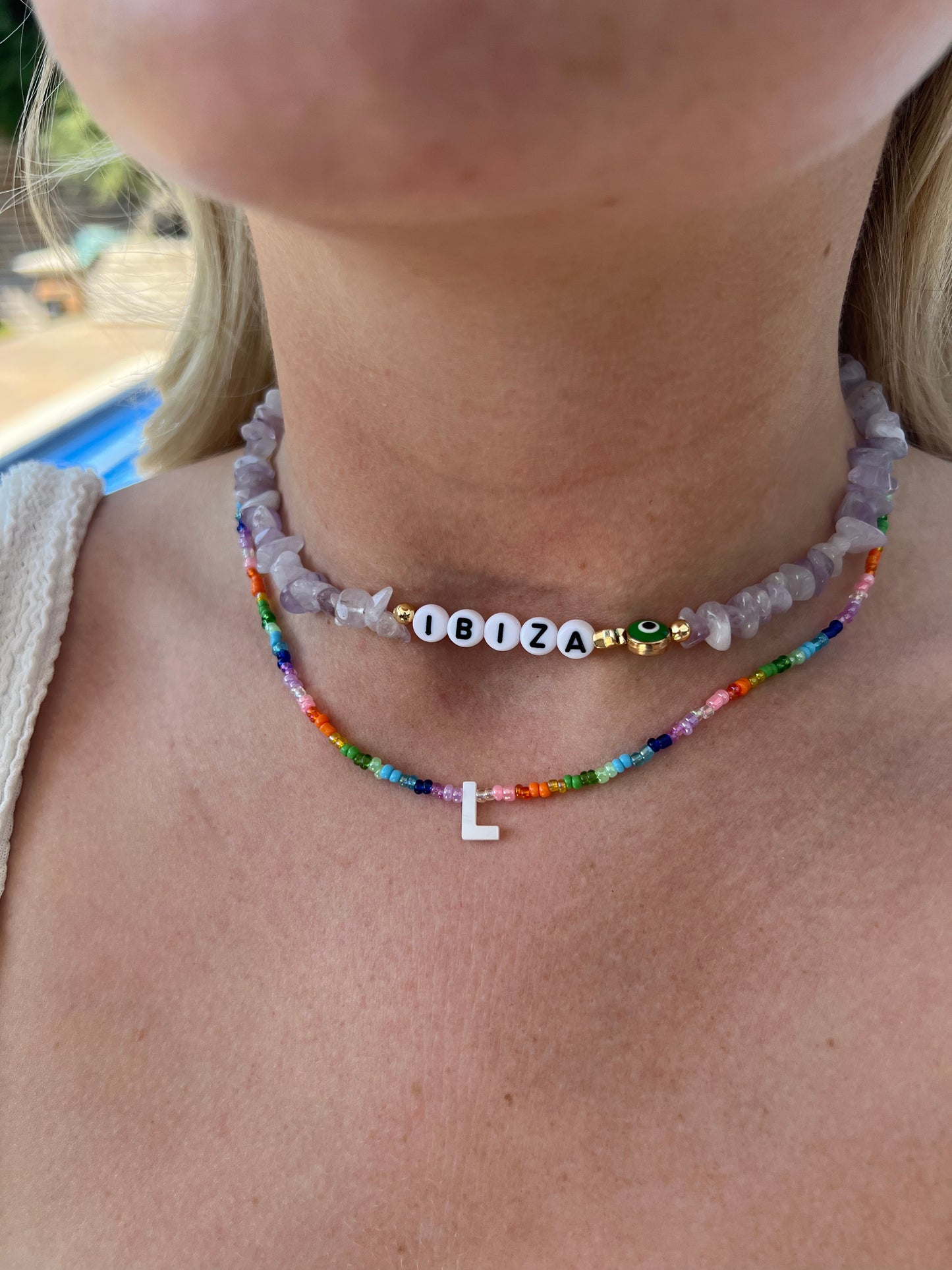 Rainbow Mother of Pearl Initial Necklace