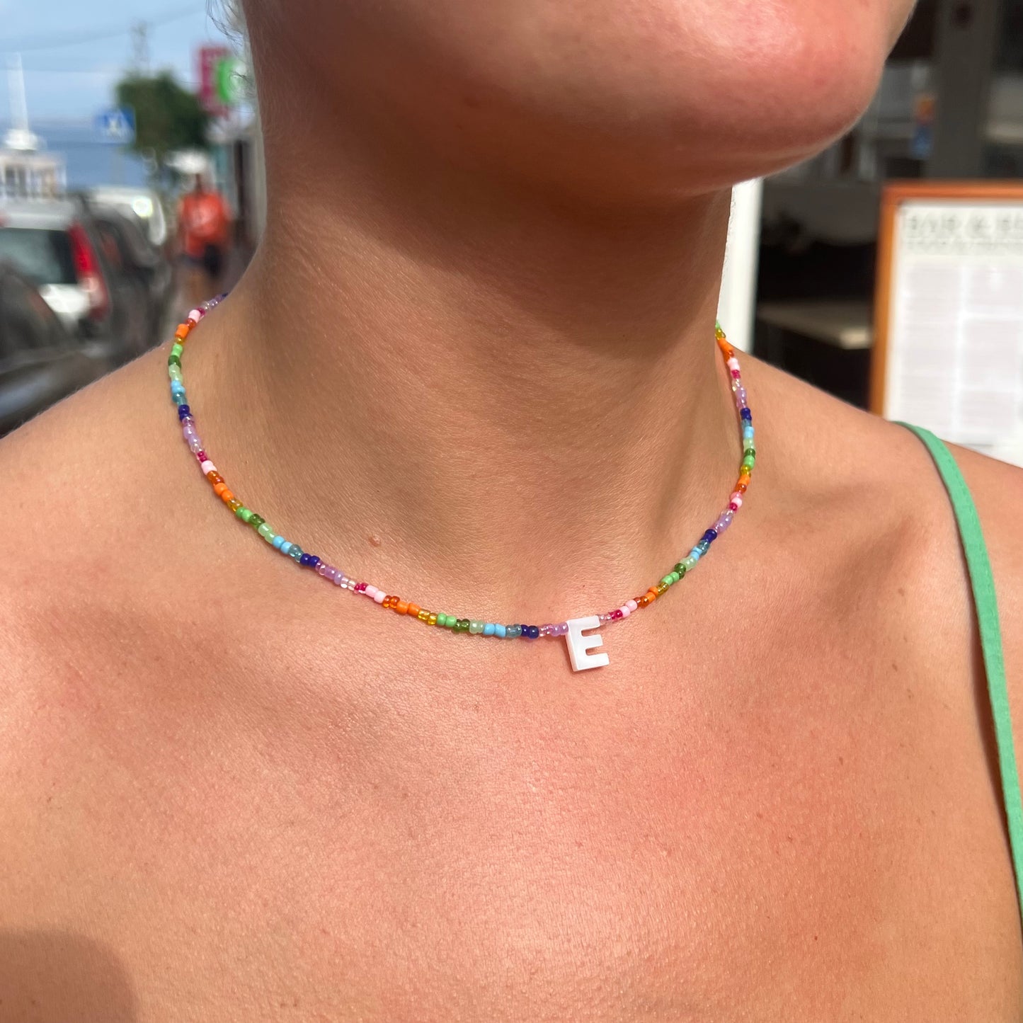 Rainbow Mother of Pearl Initial Necklace